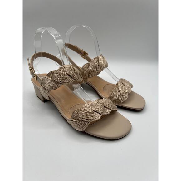 EASY STREET WOMENS 'CHAREE' HEELED DRESS SLIP ON BUCKLE SANDAL BEIGE WOVEN 9M - Picture 4 of 9